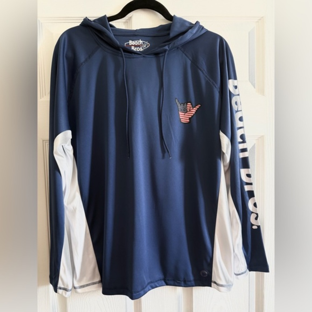 Beach Bros Navy and White Hoodie Rush Guard